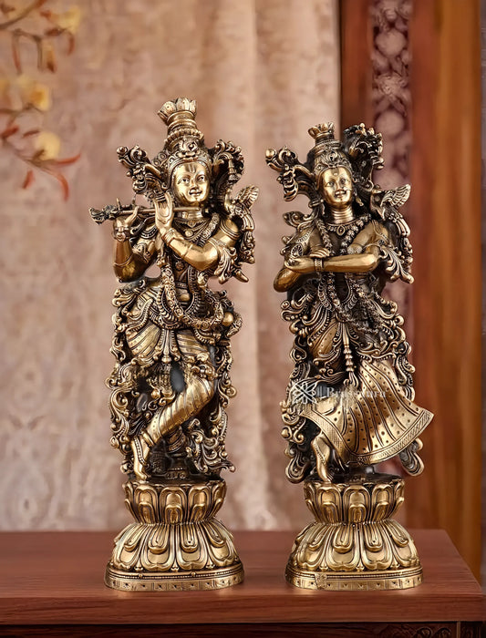 Brassaura™ Superfine Brass Radha Krishna Idol – Height 11.5 Inches & Weight 1.9 Kgs | Elegant Devotional Statue