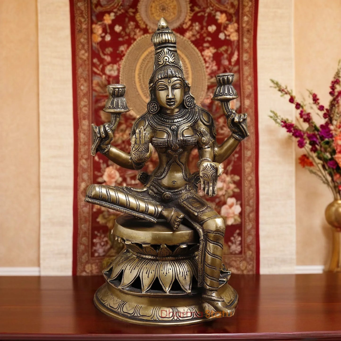 Brassaura™ Classic Brass Laxmi Statue – Height 12 Inches & Weight 4.3 Kgs | Puja Room Idol