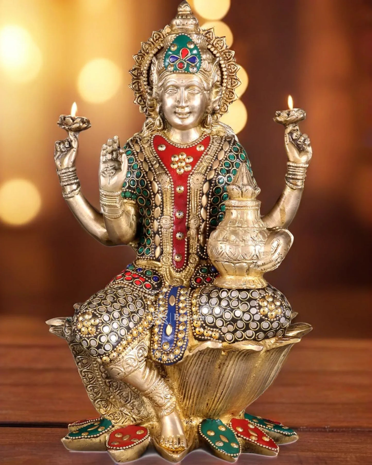 Brass Gem Stone Work Sitting Laxmi Mata for Home and Decor Height 12 Inches & Weight 5.5 Kgs