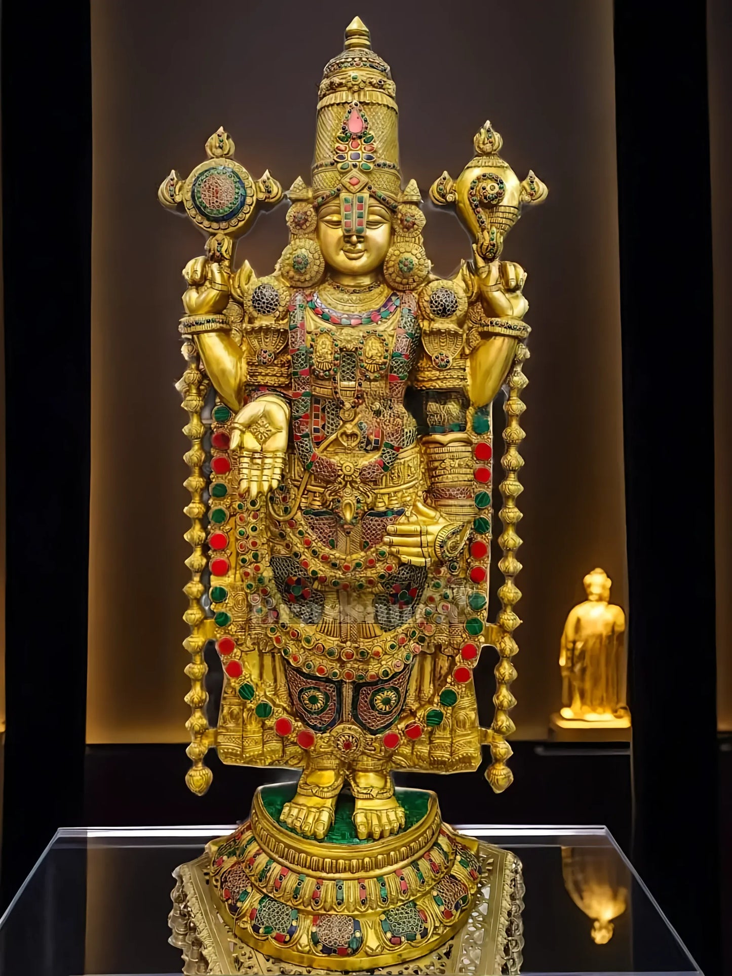 Brassaura™ Pure Brass Tirupati Balaji Idol with Stonework – 48 Inches, 49 Kgs