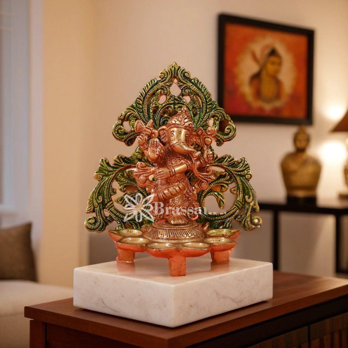 Brass Ganesh Deepak Weight 1.1 Kg And Height 9 Inch