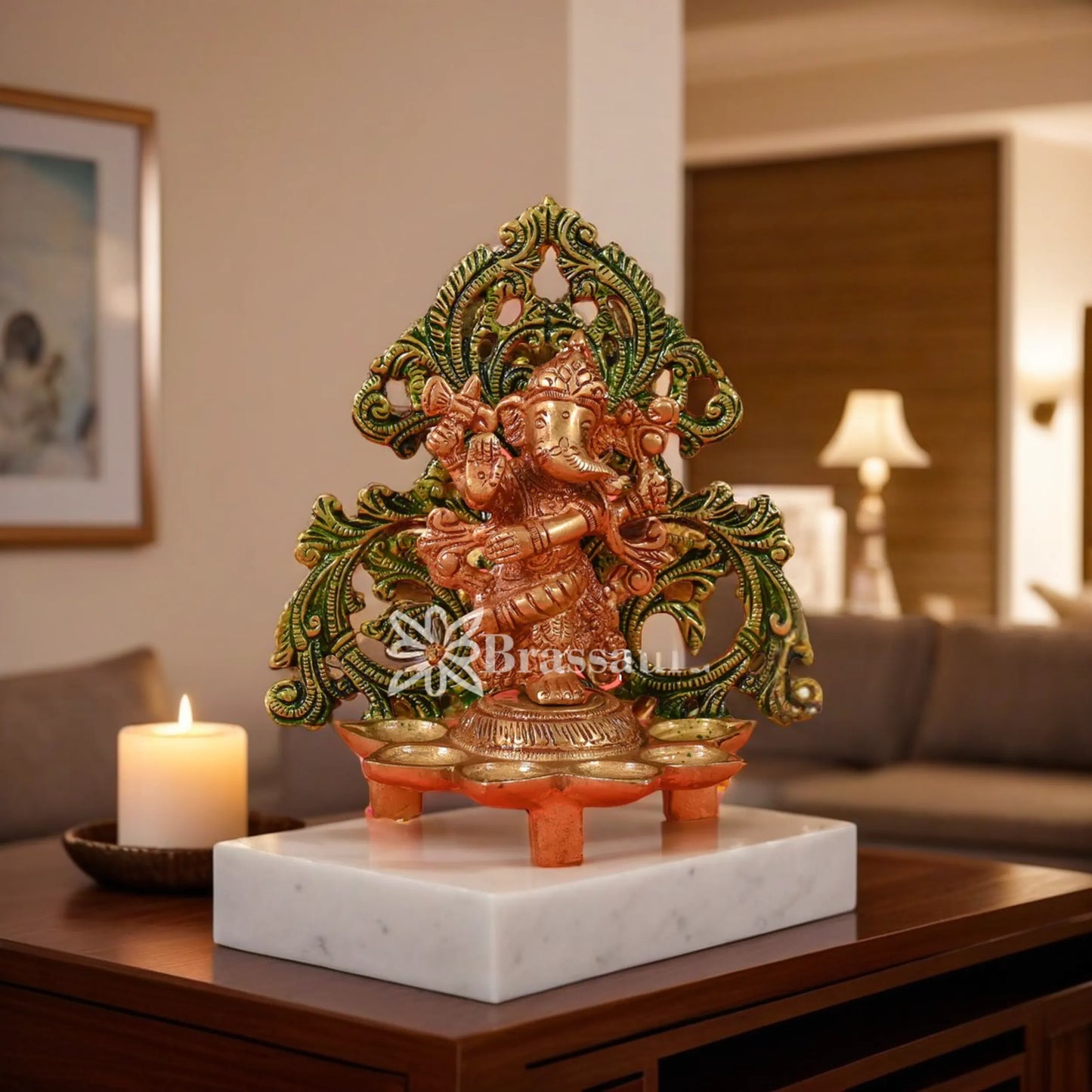 Brass Ganesh Deepak Weight 1.1 Kg And Height 9 Inch