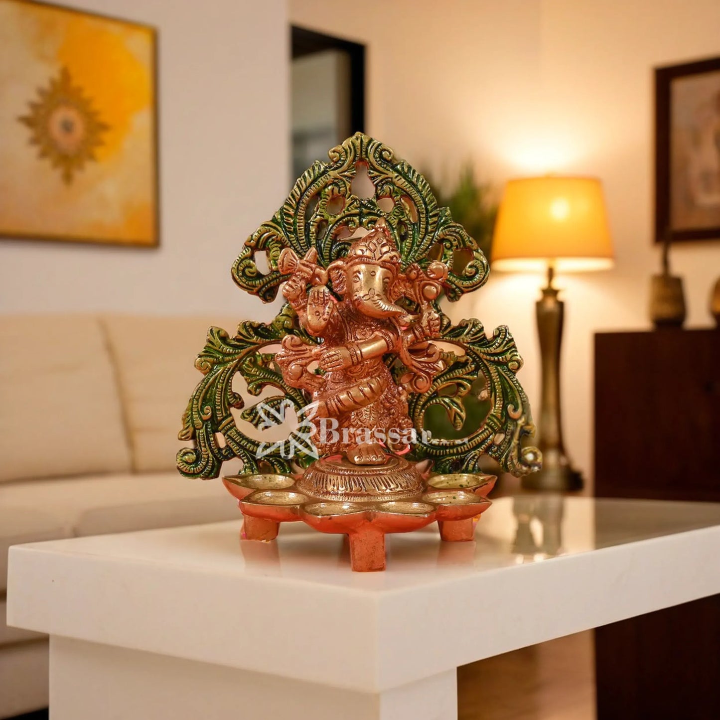 Brass Ganesh Deepak Weight 1.1 Kg And Height 9 Inch