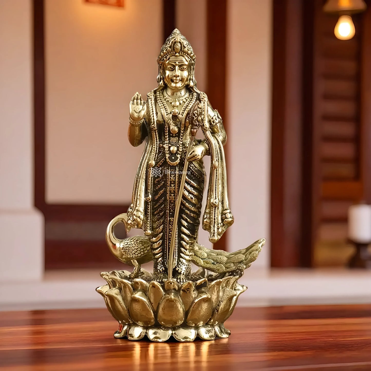 Brassaura™ Pure Brass Small Murugan Idol – 3.5 Inches Height, 93 Grams – Compact Handcrafted Statue