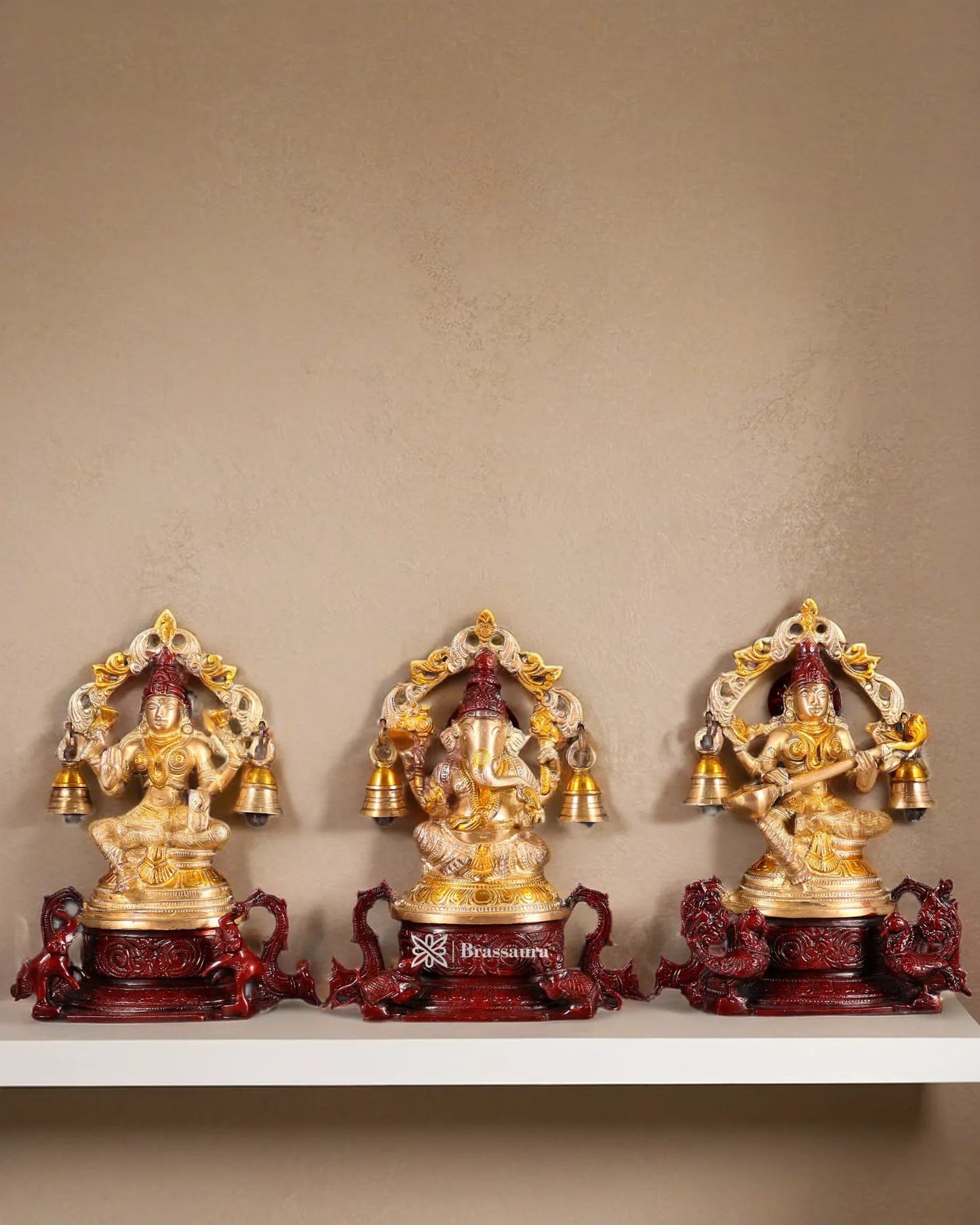 Brass Antique Lakshmi Ganesh Saraswati Height 8.2 Inches & Weight 6.51 Kgs