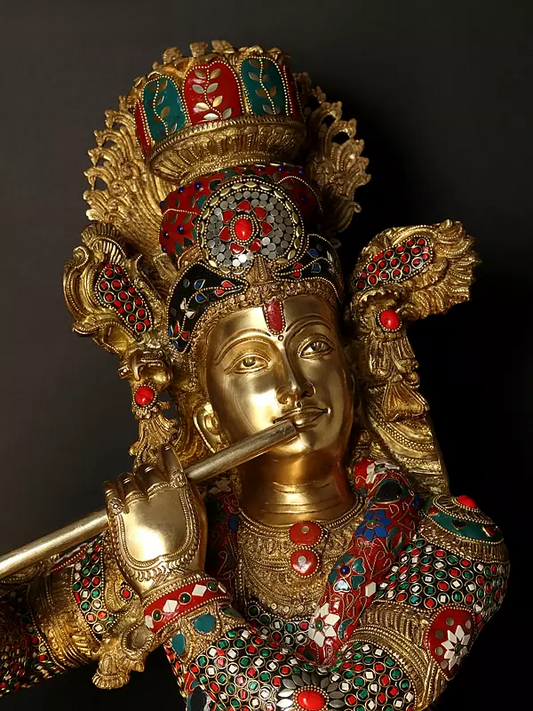 Brassaura® Brass Krishna Statue | Height 114.5 cm & Weight 50.50 kg