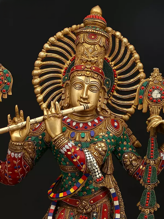 Brassaura® Brass Krishna Statue | Height 30.9 Inches & Weight 26.29 kg