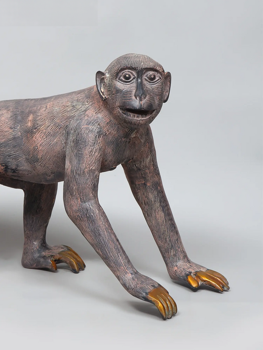 Brassaura® ब्रास मंकी स्कल्पचर | एंटीक फ़िनिश | ऊंचाई 14 इंच और वज़न 13.54 किग्रा