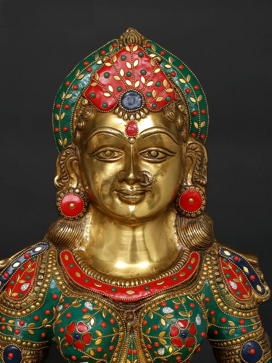 Brassaura™ Goddess Lakshmi Lamp Set | Pure Brass with Intricate Inlay Work | Height 36 Inches & Weight 53.21 kgs