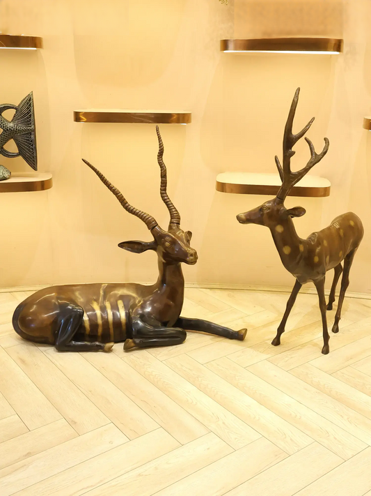Brassaura® Decorative Brass Deer & Antelope Sculpture Set | Pure Brass | Height 34.5 Inches & Weight 42.10 kgs