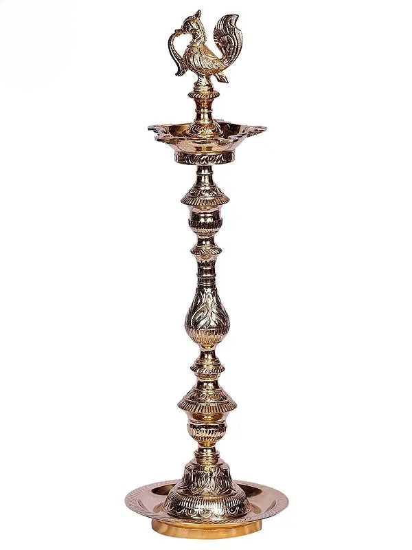 Brassaura™ Brass Peacock Design Oil Lamp – Height 22.05 inches | Weight 2.32 kgs