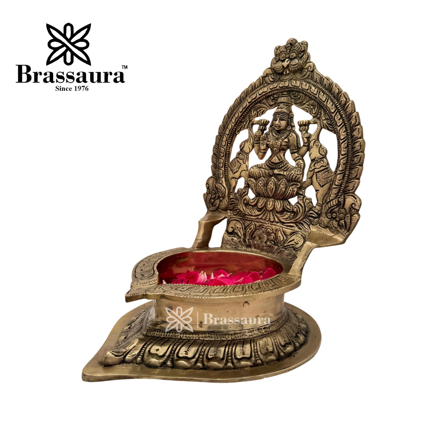Brassaura™ Brass Laxmi Diya Idol– Height 11.8 Inches & Weight 4 Kgs | Home & Puja Décor