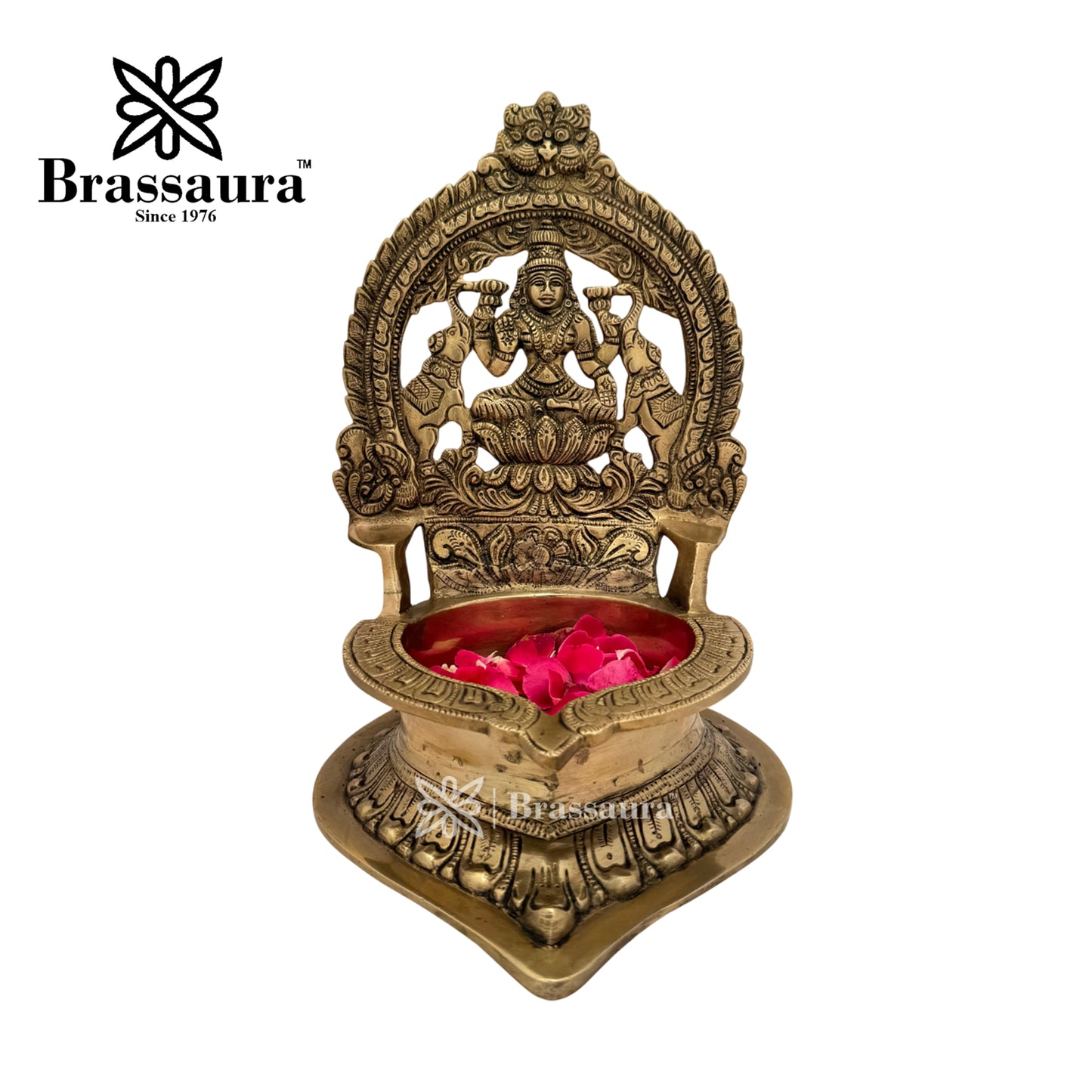 Brassaura™ Brass Laxmi Diya Idol– Height 11.8 Inches & Weight 4 Kgs | Home & Puja Décor