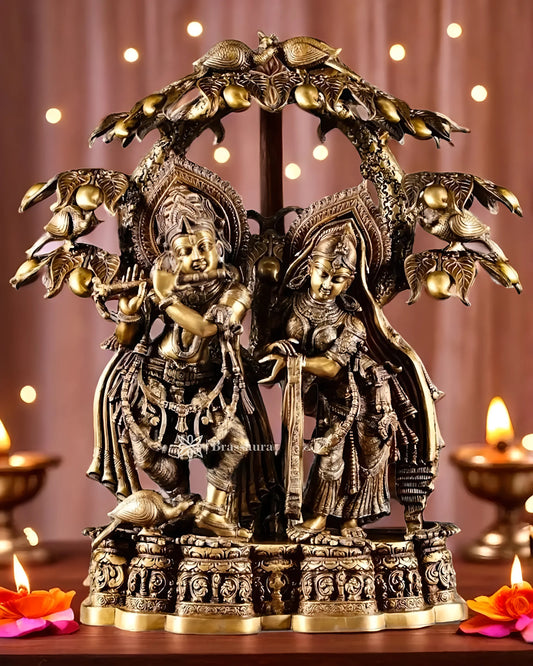 Brassaura™ Large Pure Brass Radha Krishna Under Tree Sculpture – Height 30 Inches & Weight 55.2 Kgs | Spiritual Art Idol