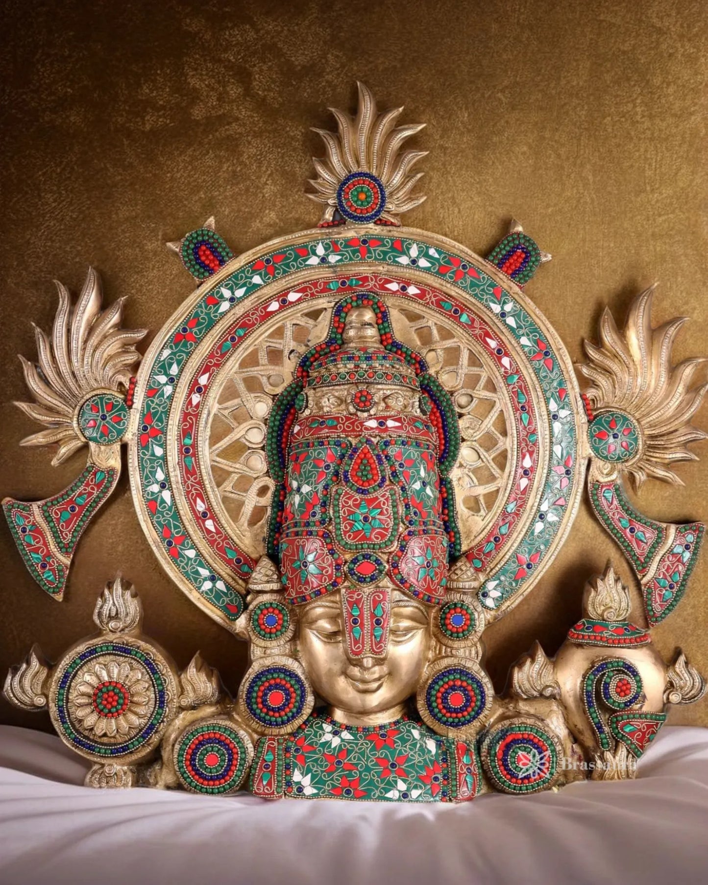 Brass Gem Stone Work Balaji Head Idol For Home Decor Height 22.5 Inch & Weight 13.6 Kg