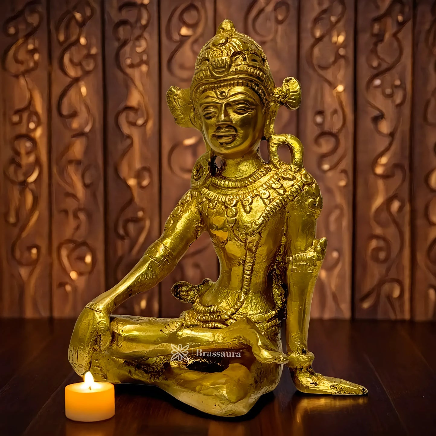 Brassaura™ Brass Indra Dev Idol – Height 6.8 Inches & Weight 0.88 Kgs | Handcrafted Spiritual Art