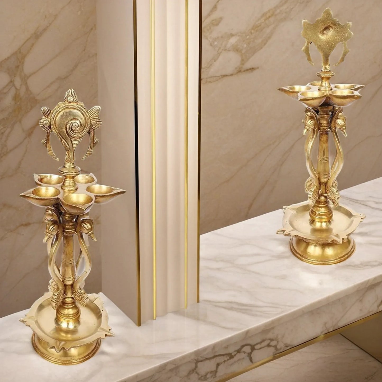 Brass Vishnu Shankh Deepam, Diya For home Decor Height 5.5 inches & Weight 3.1 kg
