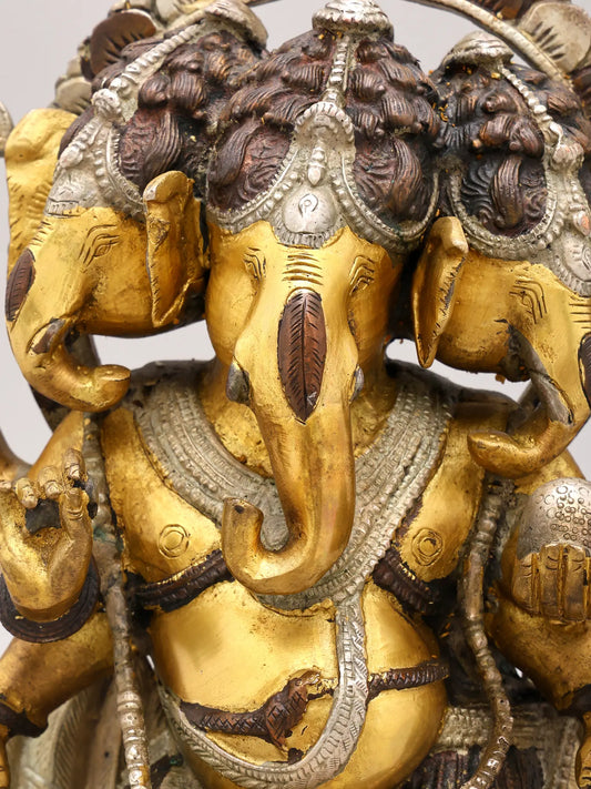Brassaura™ Solid Brass Ganesha Sculpture for Pooja Room & Home Decor | 12 Inches | 6.72 kgs