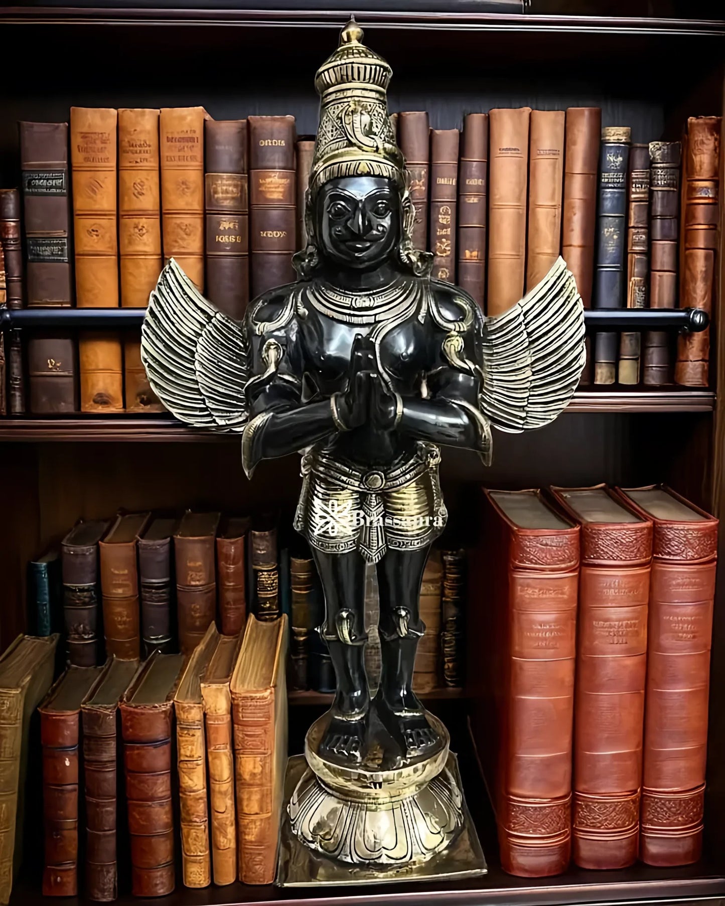 Handcrafted Superfine Brass Garuda Statue in Black Finish – Height 22 Inches, Weight 11 Kgs
