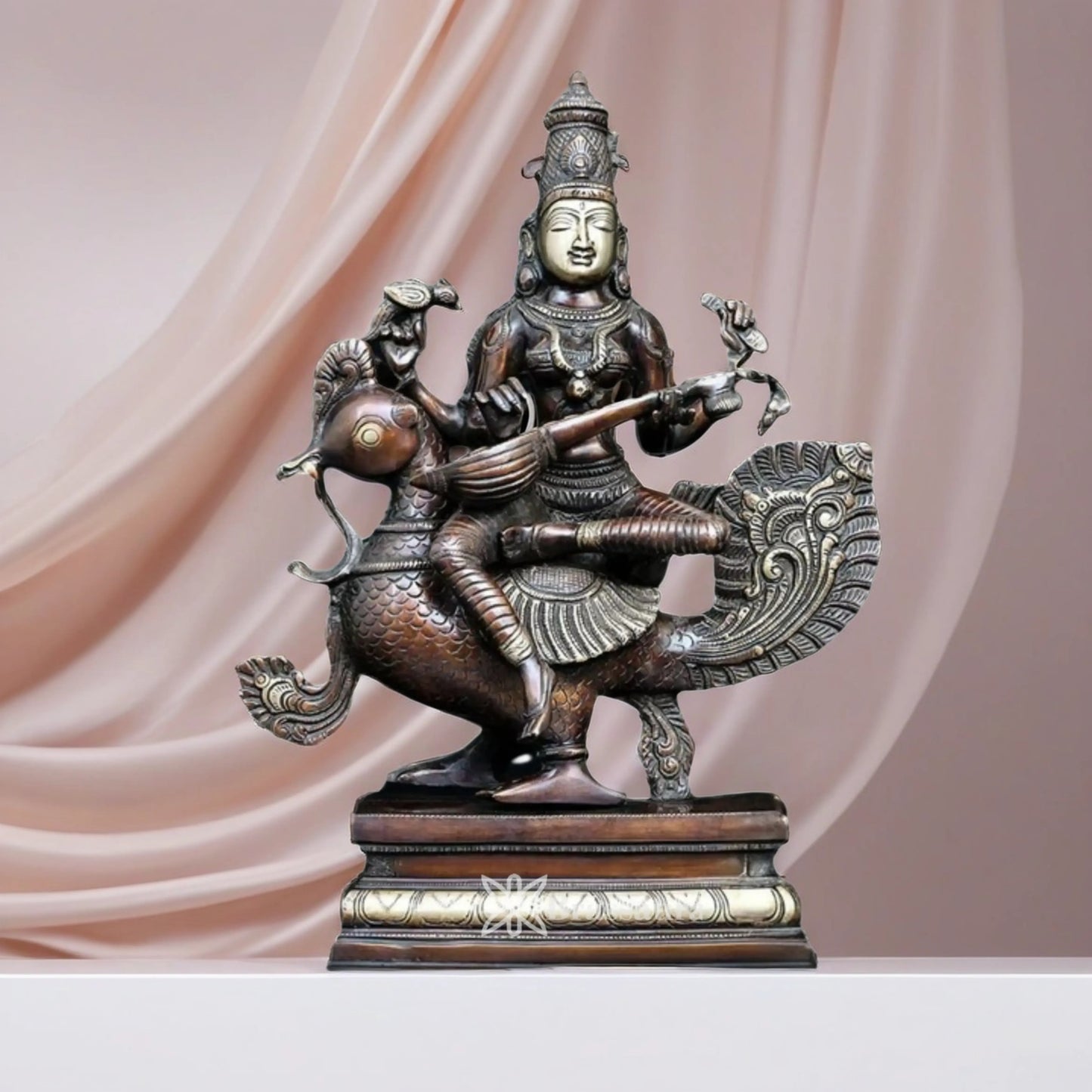 Brassaura™ Artistic Brass Saraswati Idol – Height 19 Inches & Weight 14.2 Kgs | Puja & Temple Décor