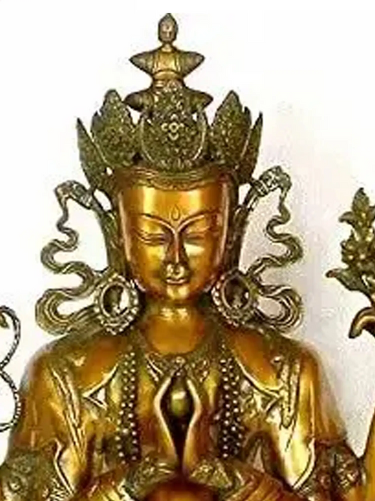Brassaura® Avalokiteshvara de Quatro Braços Sentado no Lótus | Latão Puro | 71 cm de Altura e 25 kg de Peso