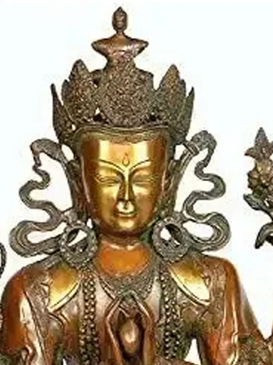 Brassaura® Avalokiteshvara de Quatro Braços Sentado em Lótus | Latão Puro | Altura 71 cm e Peso 25 kg