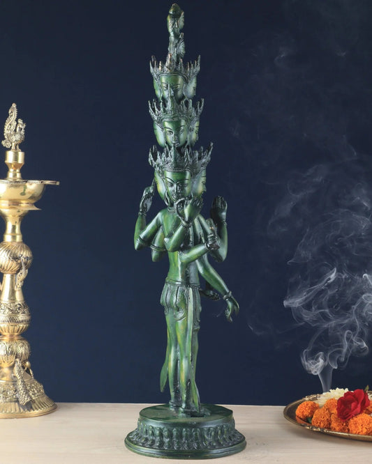 Brassaura™ Brass Eleven-Headed Eight-Armed Avalokiteshvara Statue | Height 23.2 Inches & Weight 7.1 Kgs