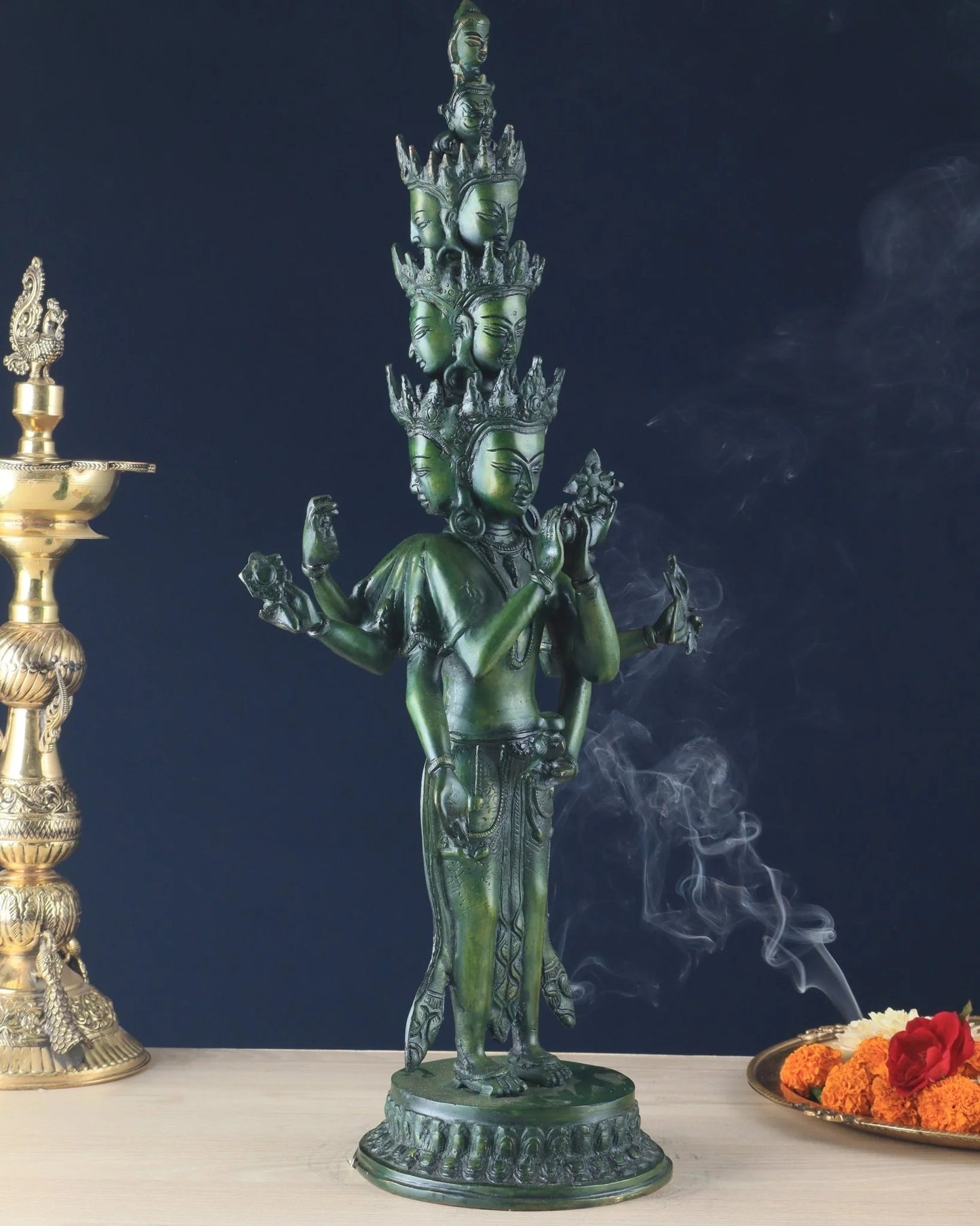 Brassaura™ Brass Eleven-Headed Eight-Armed Avalokiteshvara Statue | Height 23.2 Inches & Weight 7.1 Kgs