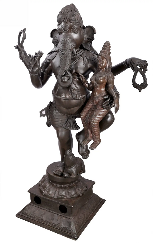 Brassaura® Large Dancing Ganesha with Consort | Pure Brass | Height 65 Inches & Weight 153 kgs