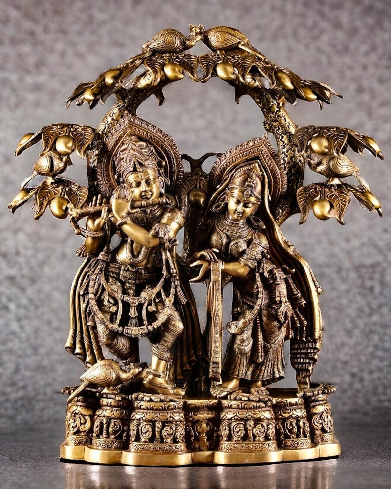 Brassaura™ Large Pure Brass Radha Krishna Under Tree Sculpture – Height 30 Inches & Weight 55.2 Kgs | Spiritual Art Idol