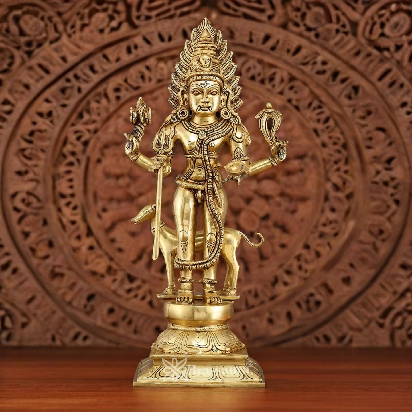Brassaura™ Brass Kaal Bhairav Idol – Height 17 Inches & Weight 8.7 Kgs | Home Temple & Spiritual Décor