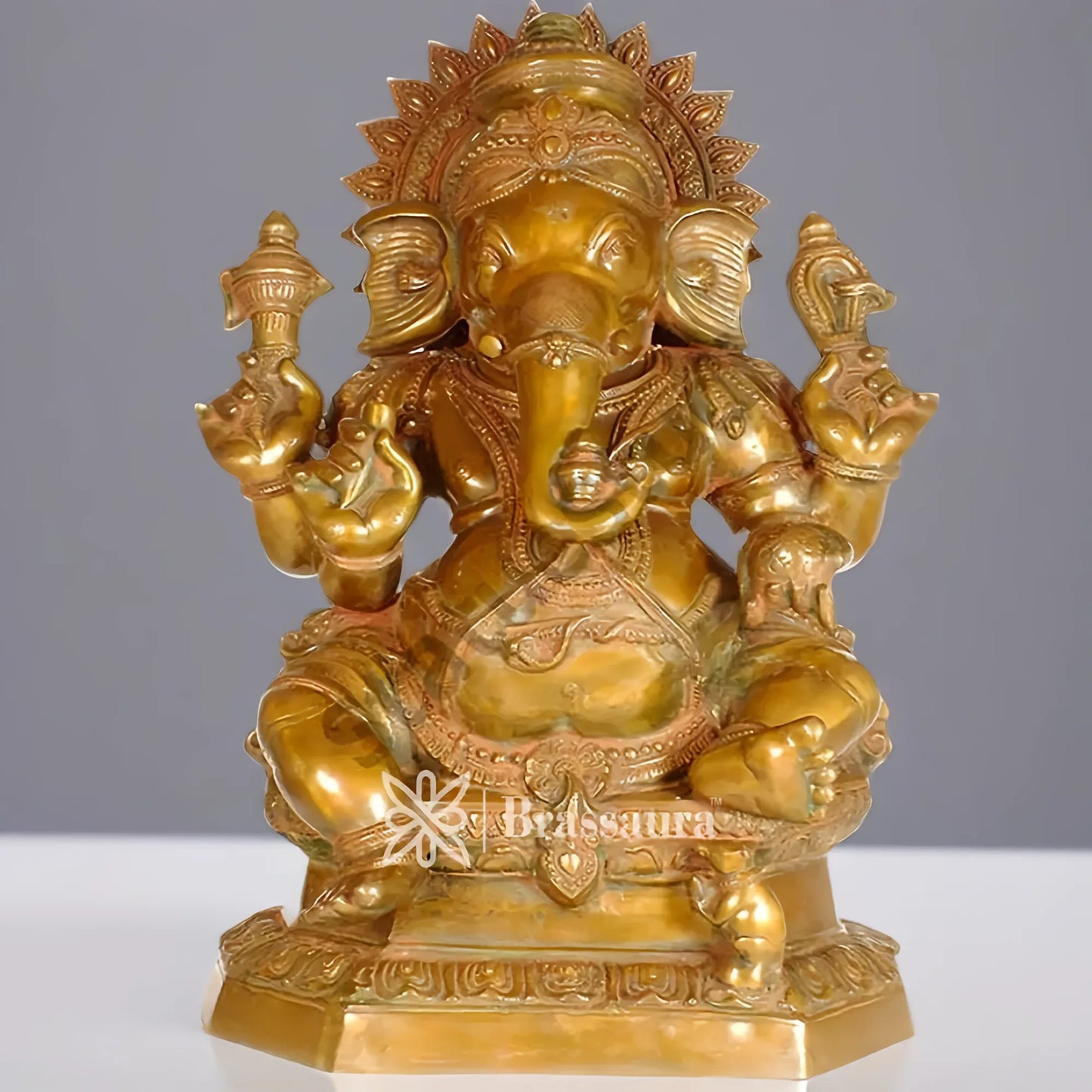 Brassaura™ Brass Ganesha Statue for Home Décor & Gift | Weight 45 Kgs | Height 31.2 Inches