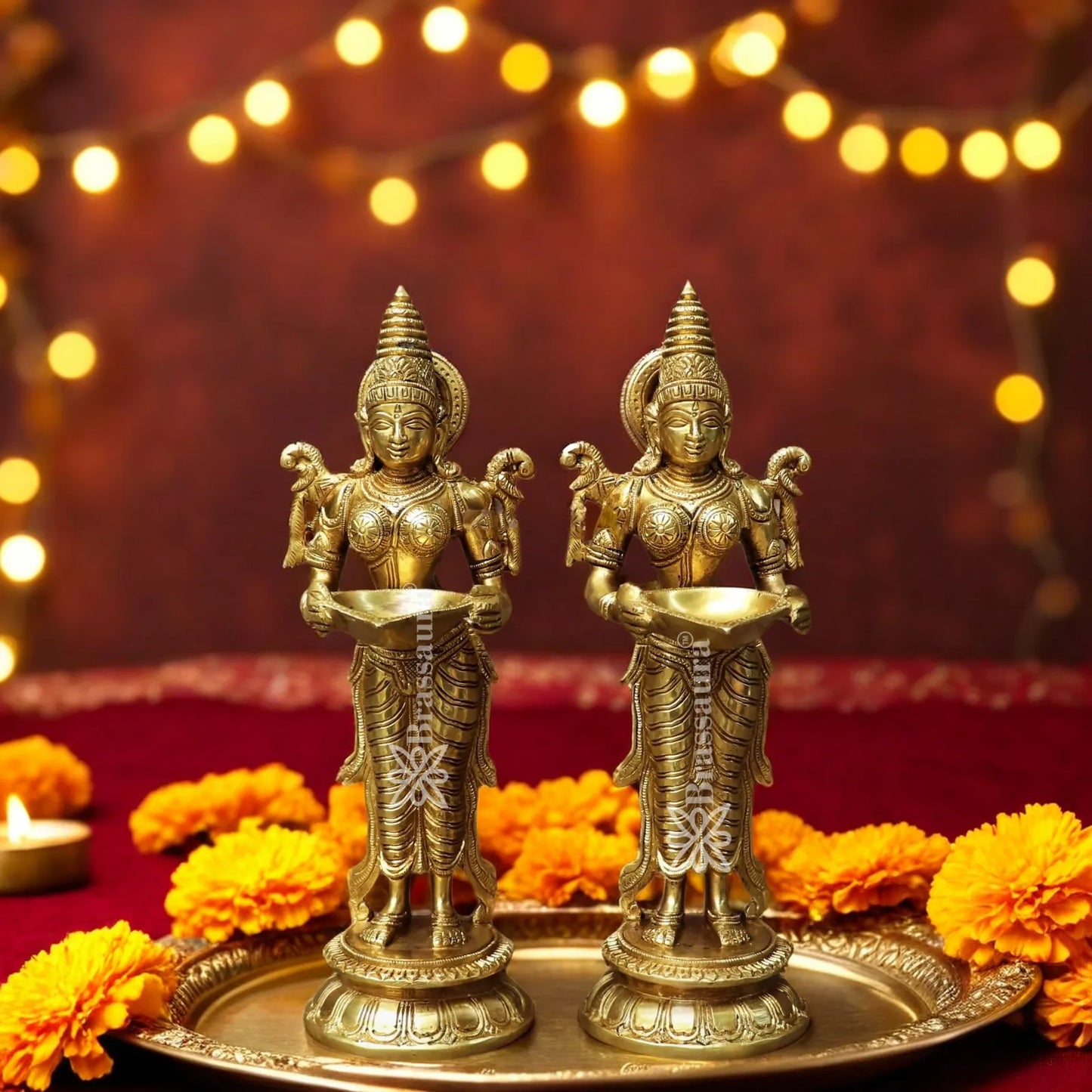 Brassaura™ Brass Deep Laxmi Oil Lamp Diya – Height 11.5 Inches & Weight 5.5 Kgs | Temple & Home Décor