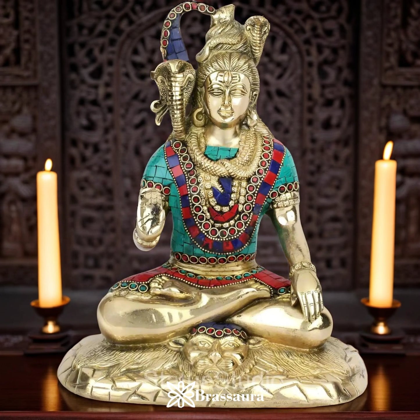 Brassaura™ Gemstone Brass Lord Shiva Sculpture – 11 Inches Height & Weight 4.4 Kgs | Spiritual Ambiance