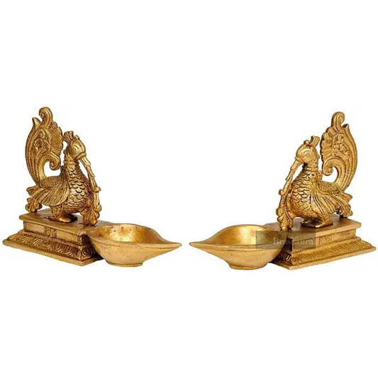Brassaura™ Pair of Mayur Brass Lamps – Height 5.51 inches | Weight 2.40 kgs