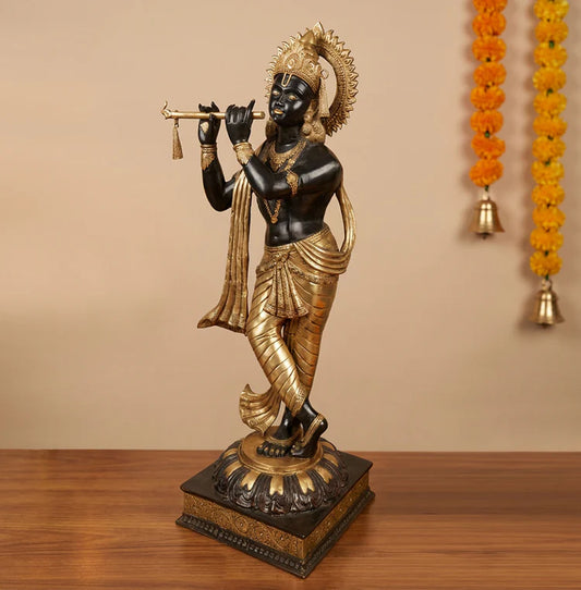 Brassaura® Brass Lord Murli Krishna Idol | Height 79 Inches