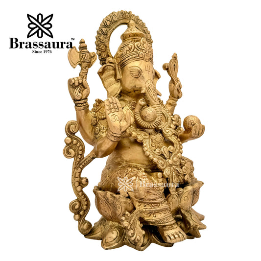 Brassaura™ Brass Big Ganesha Idol for Home and Decor | Weight 6.3 Kgs | Height 13.78 Inches
