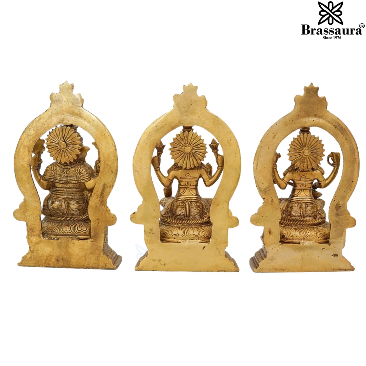 Brassaura™ Artistic Brass Antique Laxmi Ganesha Saraswati Idol – Height 11.5 Inches & Weight 12 Kgs | Devotional Accent
