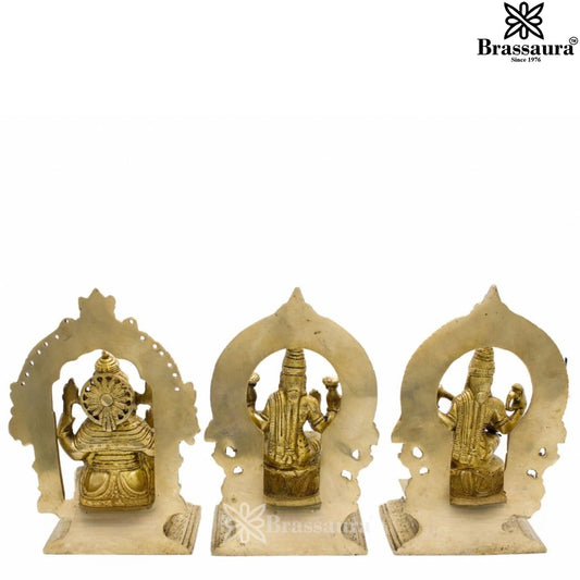 Brassaura® Lakshmi Ganesha Saraswati Idol | Pure Superfine Brass Handcrafted Murti | Brass Statue for Home Temple, Pooja Room | Height 7 Inches | Weight 4.5 Kgs