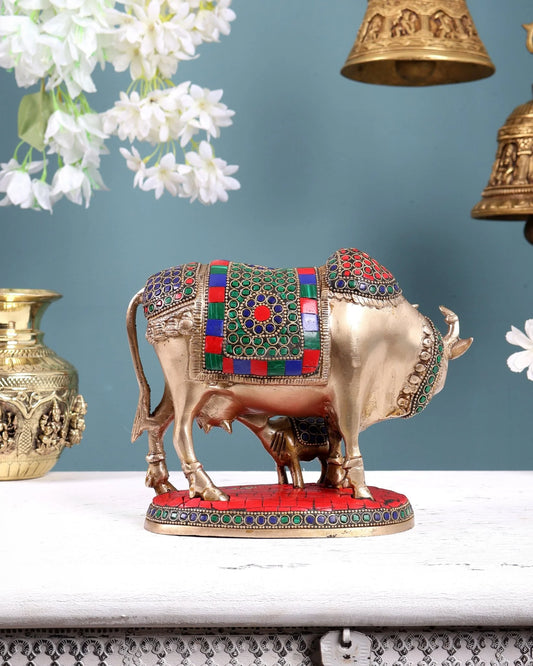 Brassaura® Brass Cow and Calf Statue | Height 7 Inches