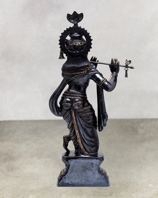 Brassaura™ Lord Krishna Brass Statue | Black & Gold Finish | Height 36 Inches & Weight 27 Kgs