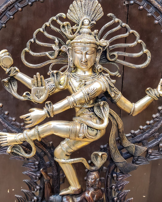 Brassaura™ Pure Brass Nataraja Statue in Dual-Tone Brown & Golden Finish | Height 30 Inches & Weight 23 Kgs