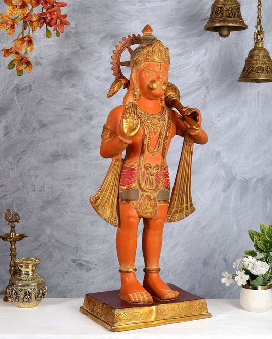 Brassaura® Brass Sankat Mochan Hanuman Ji Standing Statue | Height 35 Inches