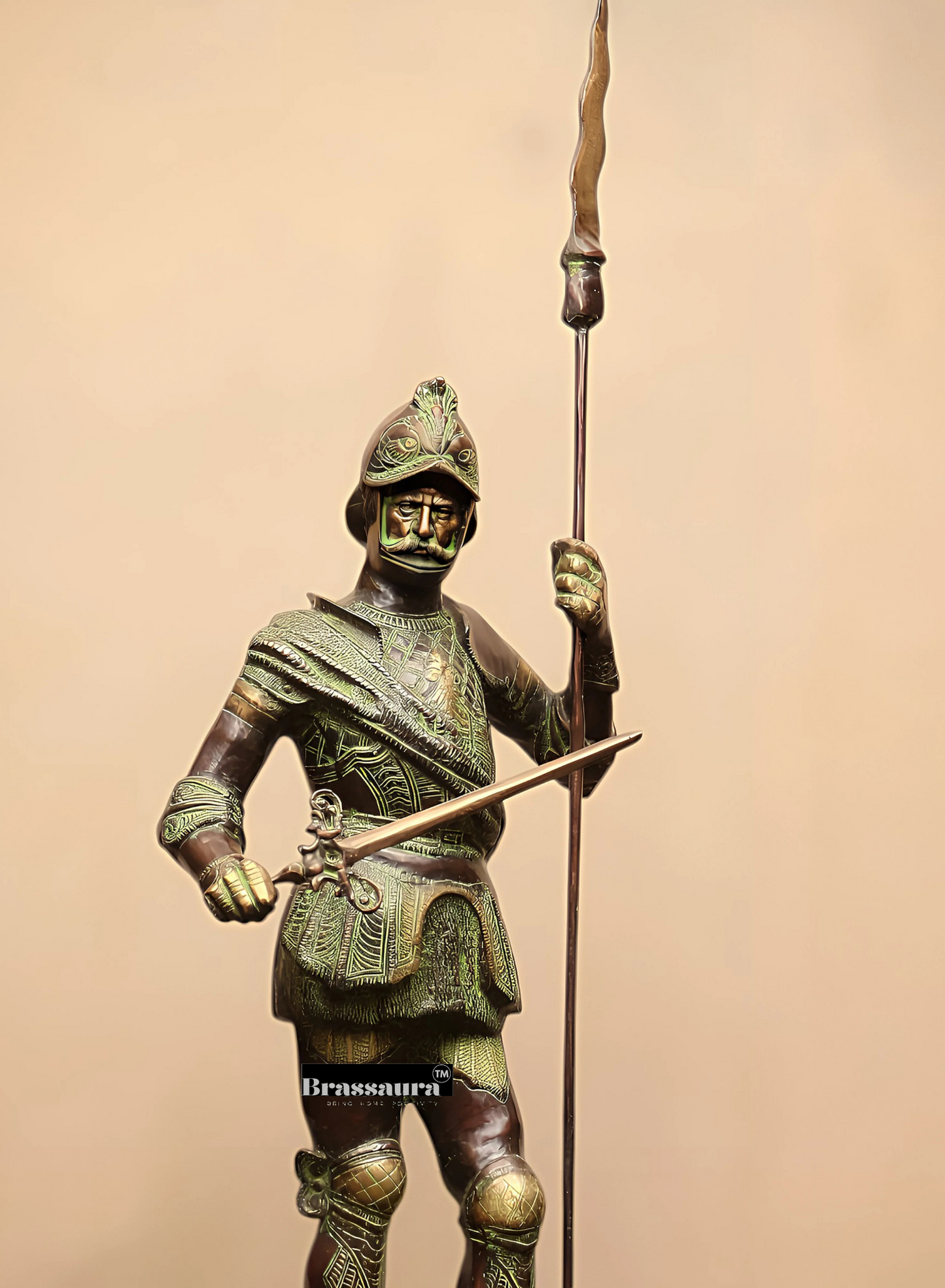Brassaura™ Vintage-Style Brass Roman Warrior Statue – Height 49 Inches & Weight 29 Kgs