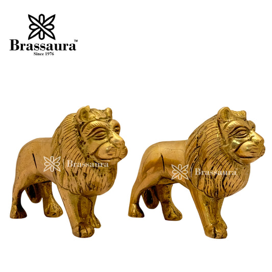 Brass Lion Pair Idol for Home and Decor Weight 1 Kg Height 8 cm