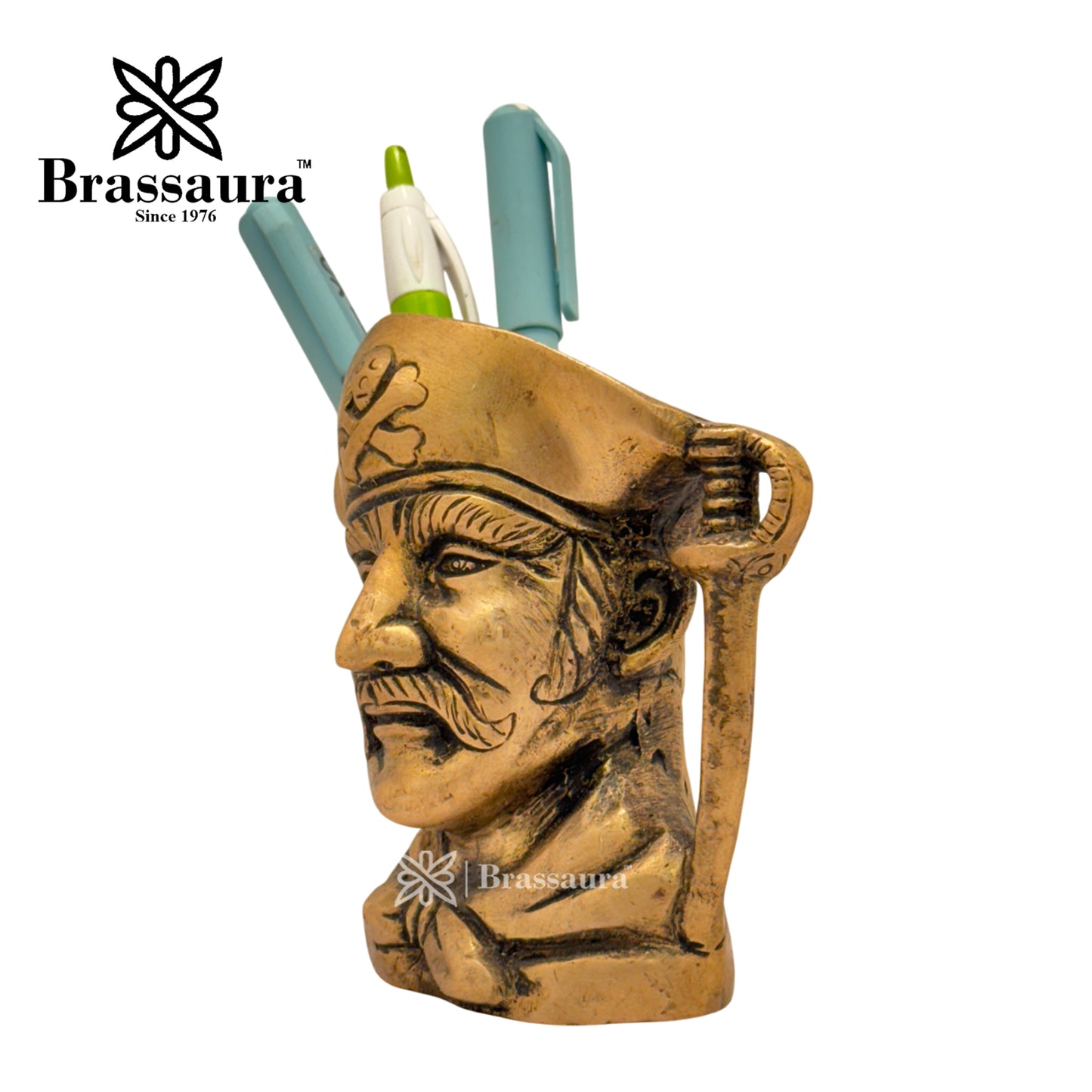 Brass Pirates Pen Holder Idol for Home and Decor Weight .6 Kg Height 10 cm