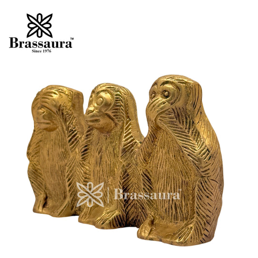 Brassaura® Three Wise Monkeys Brass Idol Set | See No Evil, Hear No Evil, Speak No Evil | Height 4 Inches & Weight 1.4 Kgs