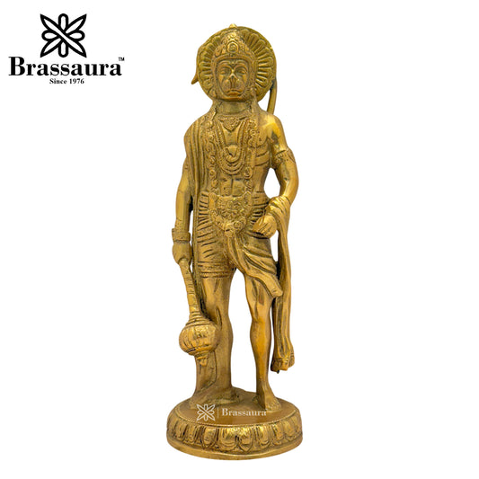 Brassaura™ Exquisite Brass Hanuman Statue – Height 10.4 Inches & Weight 2.4 Kgs | Temple Décor