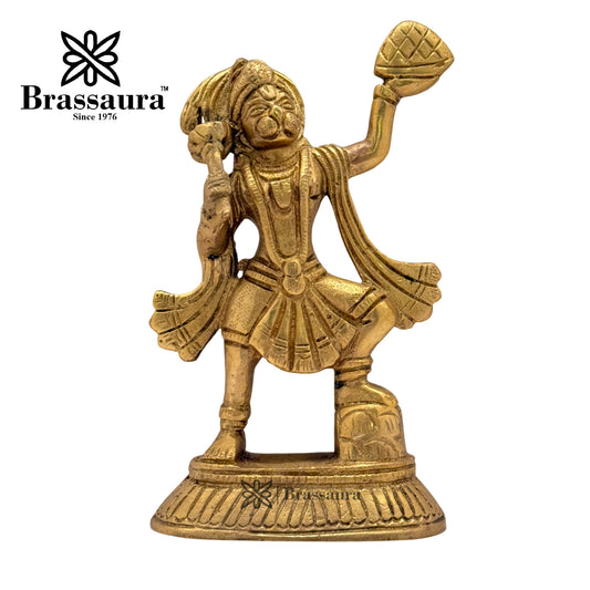 Brassaura™ Brass Hanuman Idol – Height 6.4 Inches & Weight 1.2 Kgs | Divine Gifting