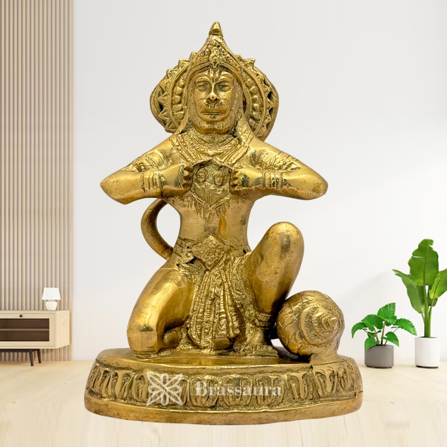 Brassaura™ Brass Sankat Mochan Hanuman Figure –Height 5.2 Inches & Weight 1 Kgs | Pooja & Festive Décor